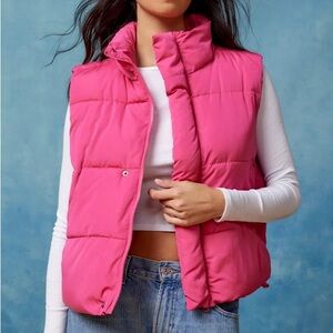 NWT Urban Outfitters BDG Pia Bright Pink Puffer Vest | Size S